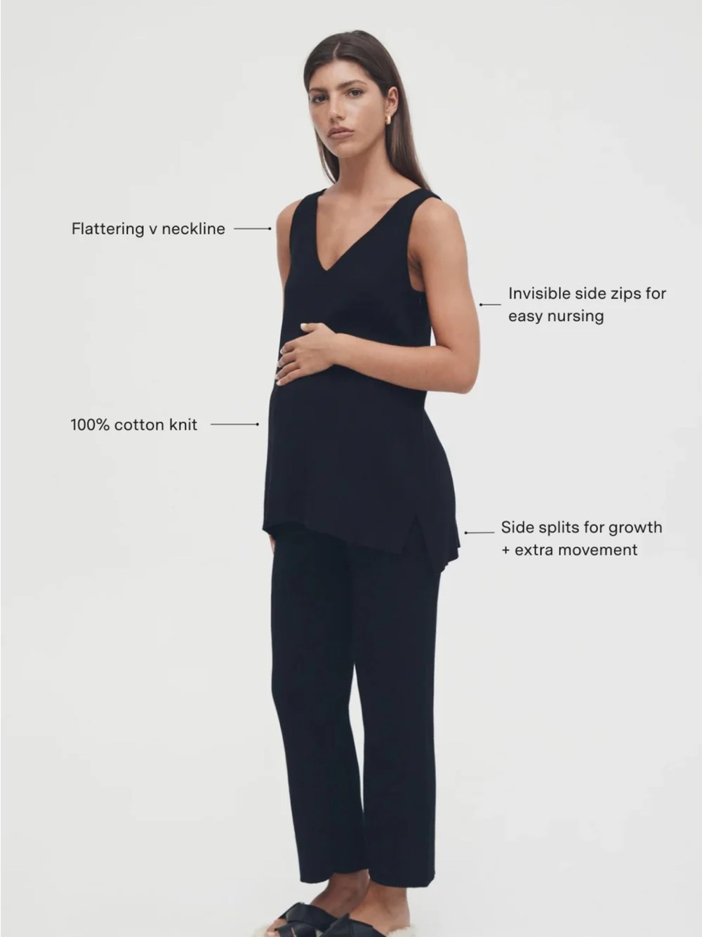 Légoe Heritage Black Knit Tank + Pants Set | Maternity/Nursing | Small Flaw